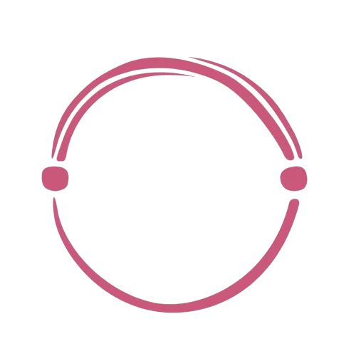 Semplice linea circolare rosa con due punti ai lati e due linee curve nella parte superiore, su sfondo bianco semplice.