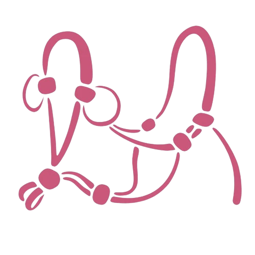 Disegno lineare minimalista rosa della testa di un cavallo, realizzato con semplici linee curve e forme arrotondate per suggerire i tratti dell'animale e una cavezza, su sfondo bianco semplice.