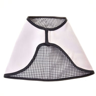 The Hobby Horse LarDen Blanket English Black Plaid Double-Sided dog cape features a light gray exterior, black trim, and a black-and-white plaid inner lining, styled like a horse blanket and shown flat on a white background.