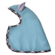 Impermeabile estivo Emerald per Hobby Horse disteso, verde acqua con bordo scozzese e orecchia grigia in tessuto