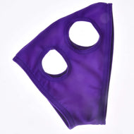 Maschera da cavallo senza orecchie Indigo di Hobby Horse LarDen, in PES lavabile con due grandi aperture circolari, distesa su sfondo bianco.
