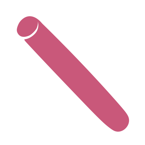 Semplice forma cilindrica rosa, orientata diagonalmente dall'alto a sinistra al basso a destra, su sfondo grigio chiaro.