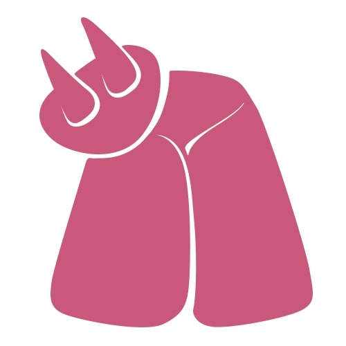 Semplice illustrazione grafica rosa di una mammella con due capezzoli visibili, che rappresenta una raffigurazione stilizzata della mammella di una mucca, su sfondo bianco
