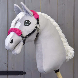 Cavezza nero con pelliccia rosa - similpelle