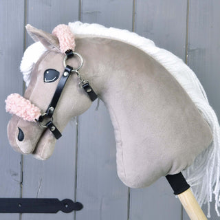Cavezza nera con pelliccia rosa antico - similpelle