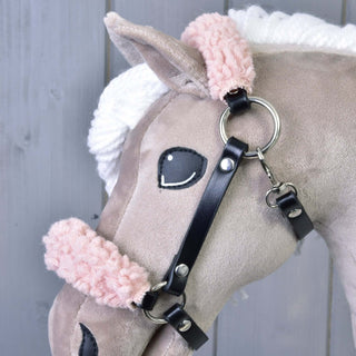 Cavezza nera con pelliccia rosa antico - similpelle