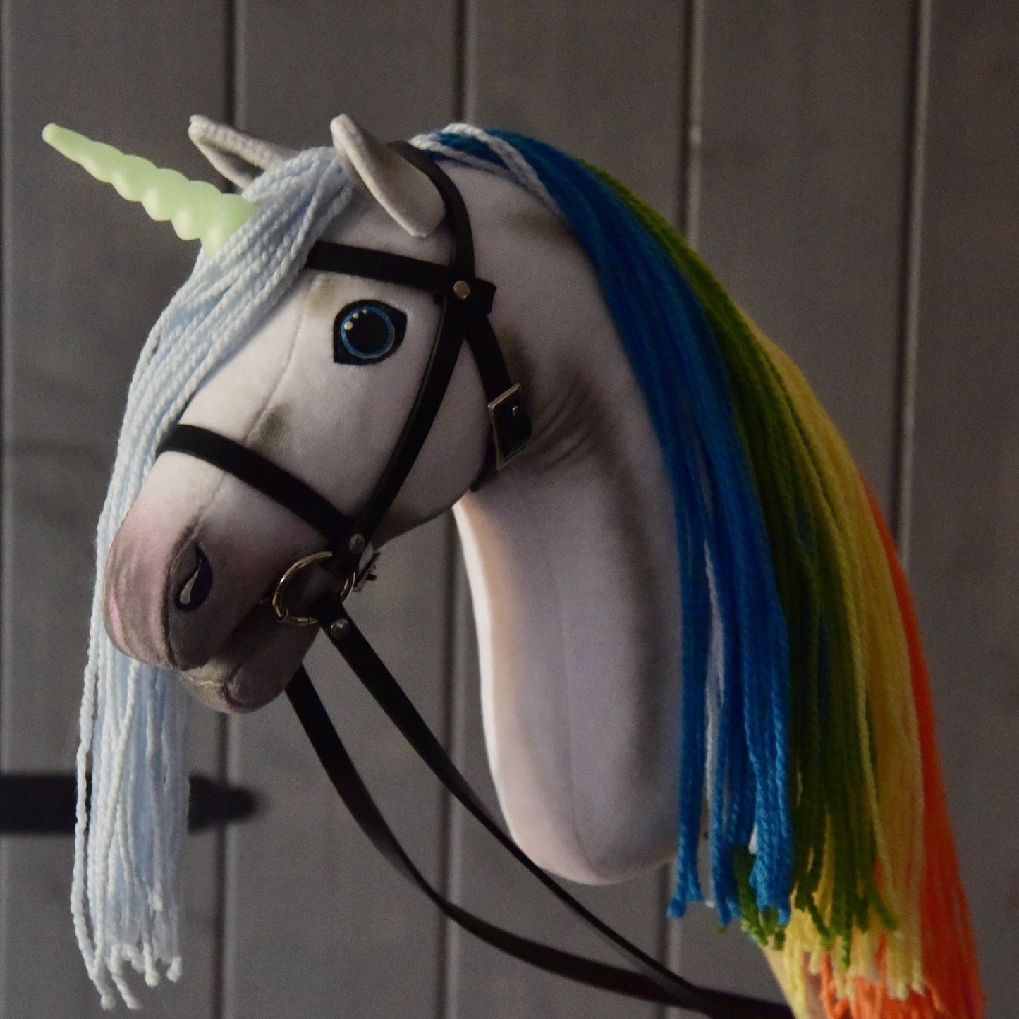 Hobby Horse Unicorn Rainbow with Bridle and Halter