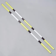 The Hobby Horse LarDen Jump pole yellow-black 2 pcs includes two lightweight, 32 mm coated PVC poles with alternating yellow, white, and black sections, shown parallel on a light gray surface.