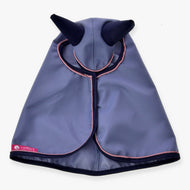 Hobby Horse Raincoat Bloom by LarDen in blue PES fabric with navy edging and pink trim