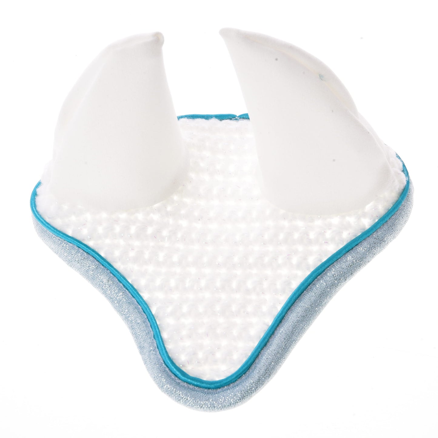 The Hobby Horse LarDen Ear Bonnet Glitter Cuties features two pointed, soft horns and blue trim—perfect for playful style or fly protection on your hobby horse. Photographed on a white background, it resembles fun animal ears.