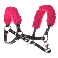 Black halter with rose fur - leatherette