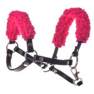 Cavezza nero con pelliccia rosa - similpelle