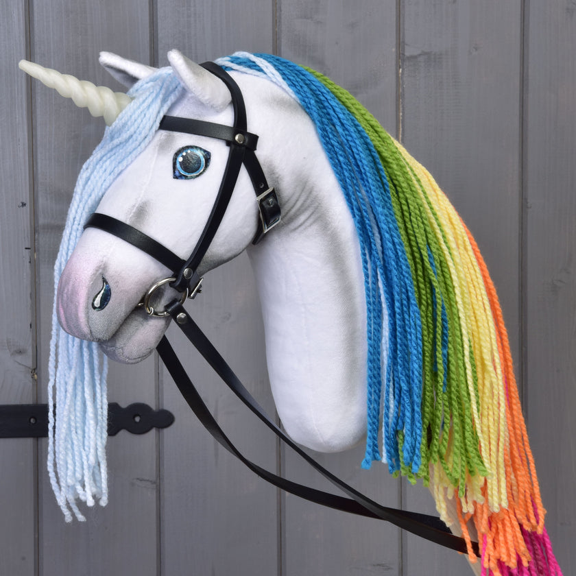 Hobby Horse Unicorn Rainbow with Bridle and Halter