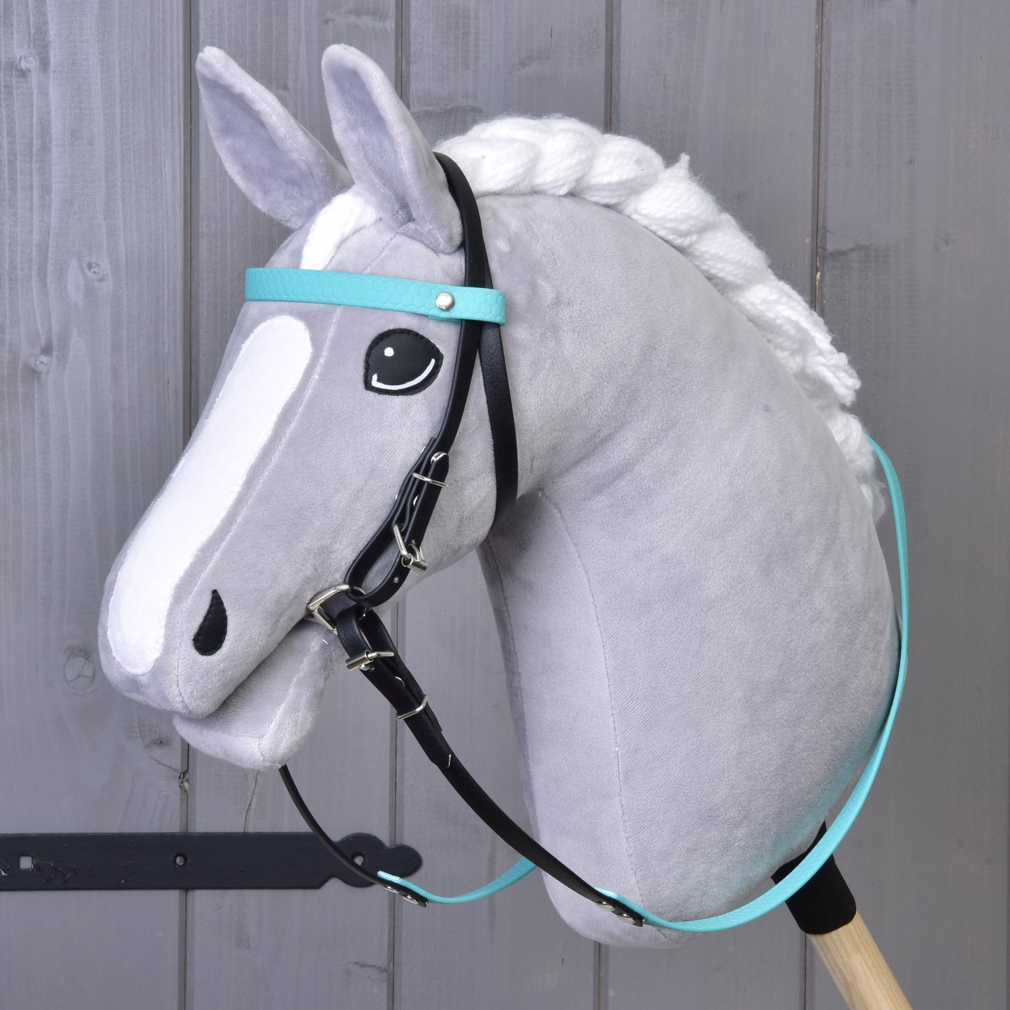 Complete black leatherette bridle with turquoise headband 1