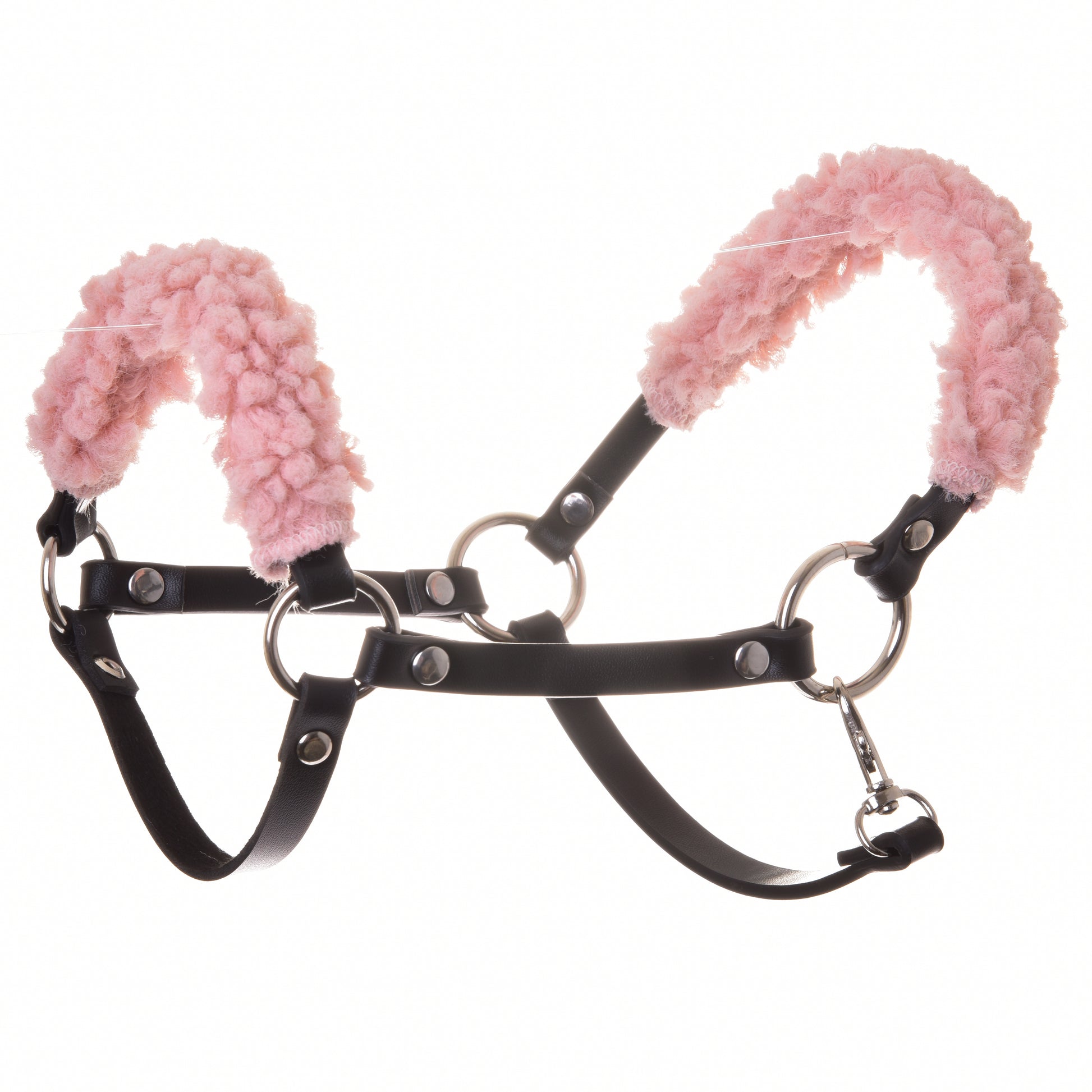 Black halter with old rose fur - leatherette