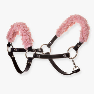 Cavezza nera con pelliccia rosa antico - similpelle