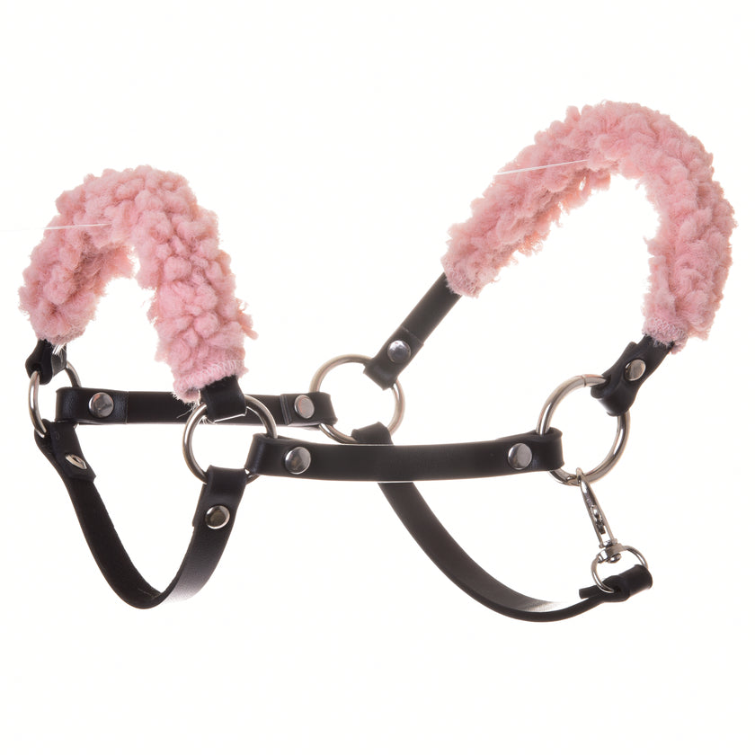 Black halter with old rose fur - leatherette
