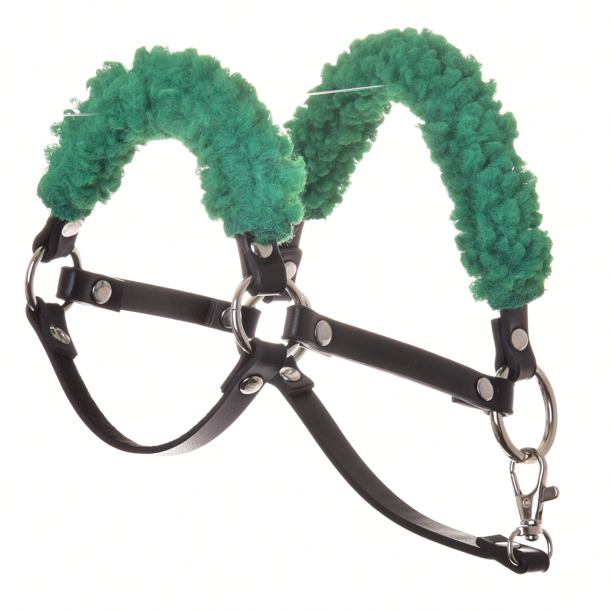 Black halter with green fur - leatherette