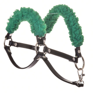 Cavezza nera con pelliccia verde - similpelle