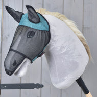 Hobby Horse Fly Mask De Luxe Full Turquoise by LarDen, black mesh mask with turquoise lycra panels