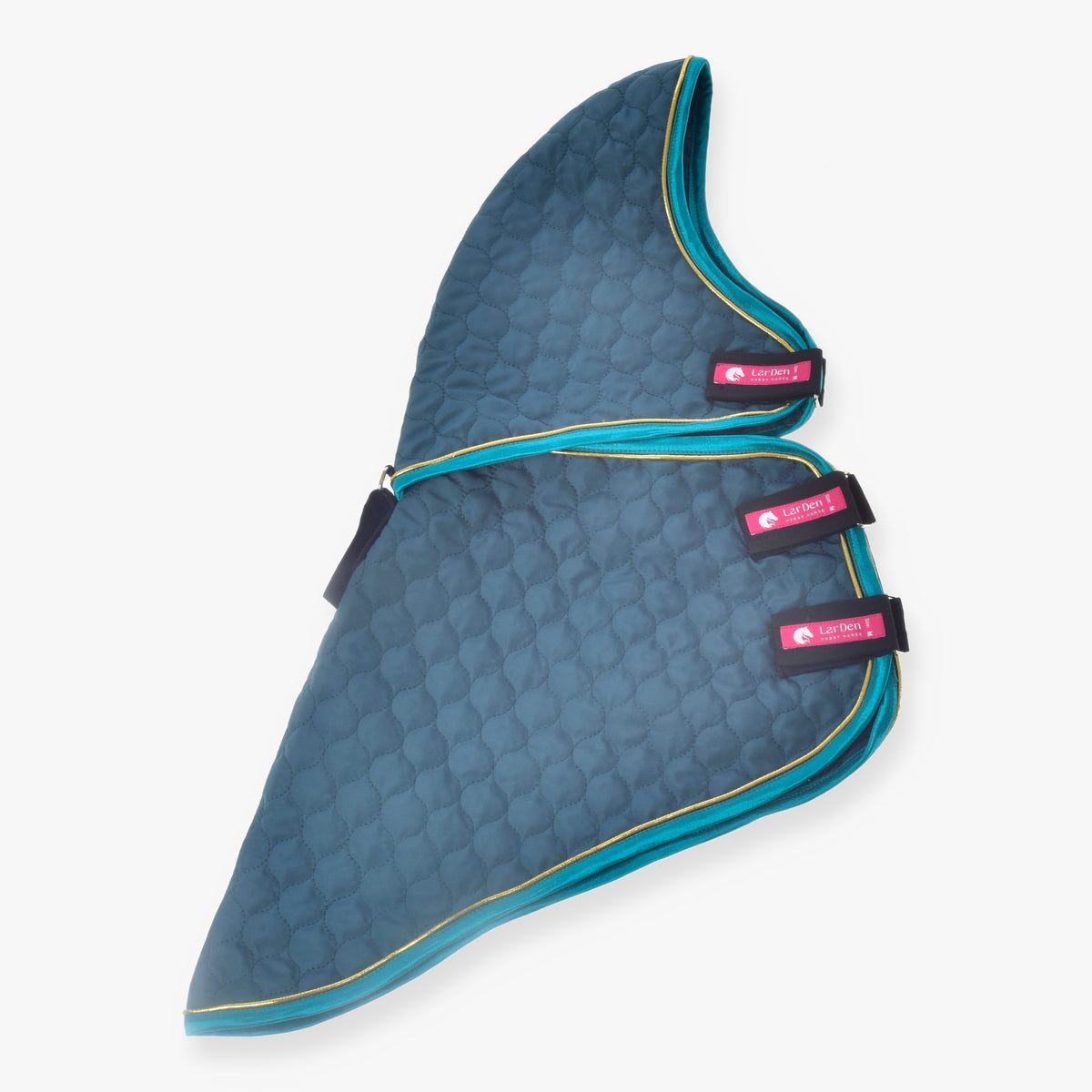 Coperta Hobby Horse con copricollo rimovibile Lagoon di LarDen, coperta verde trapuntata con bordi turchese e oro