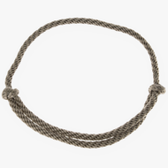 The Cordeo Eleganza by Hobby Horse LarDen is a gray rope with knots at both ends, tied into an oval loop for bridleless riding, shown on a white background.
