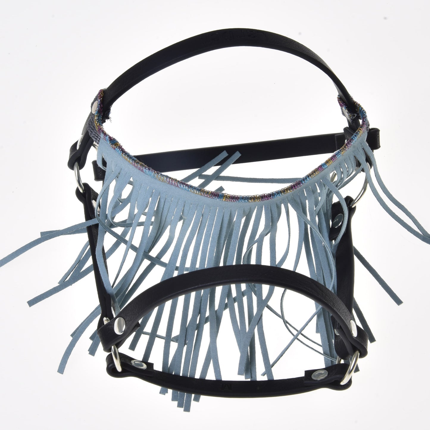 Halter black with fringes turquoise light