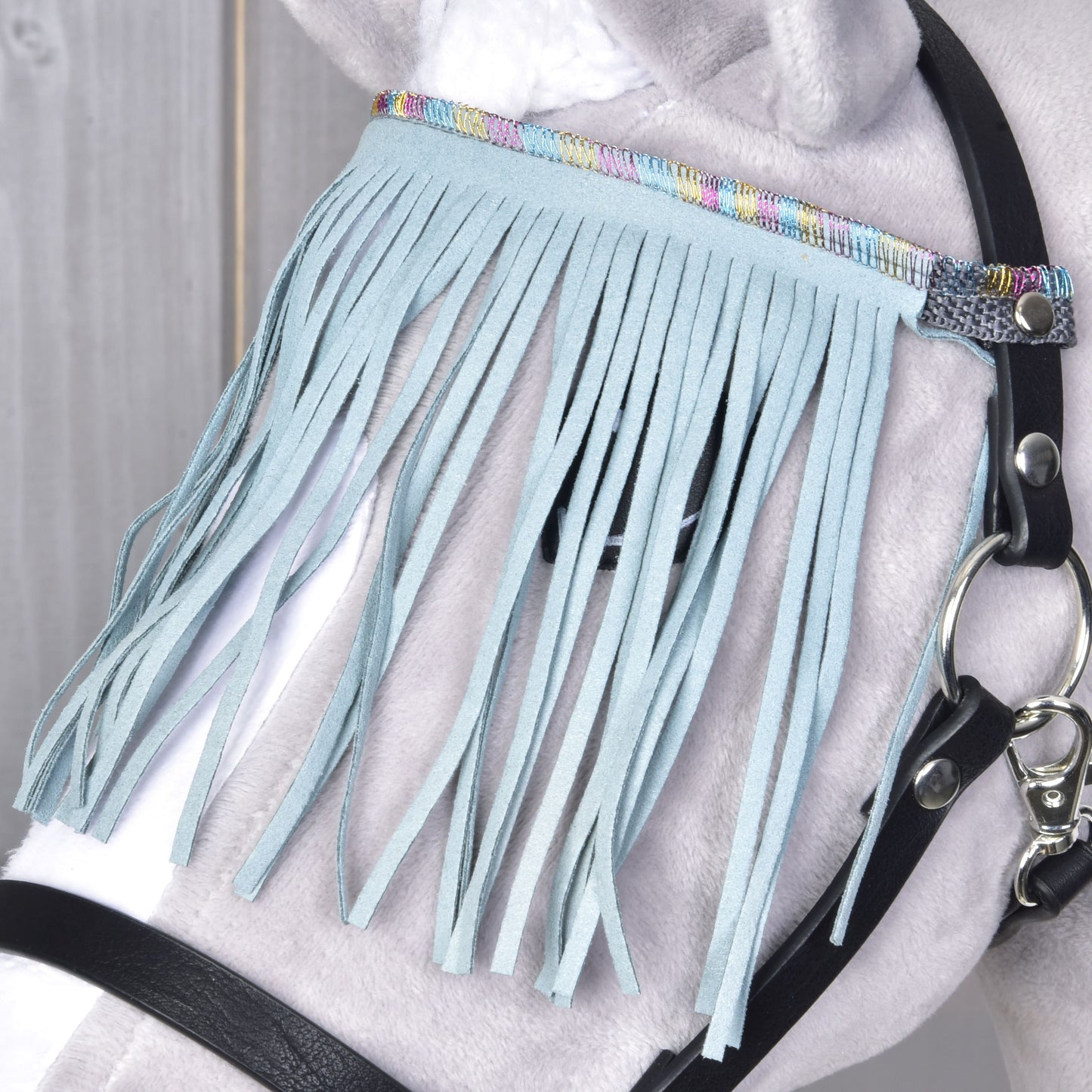 Halter black with fringes turquoise light