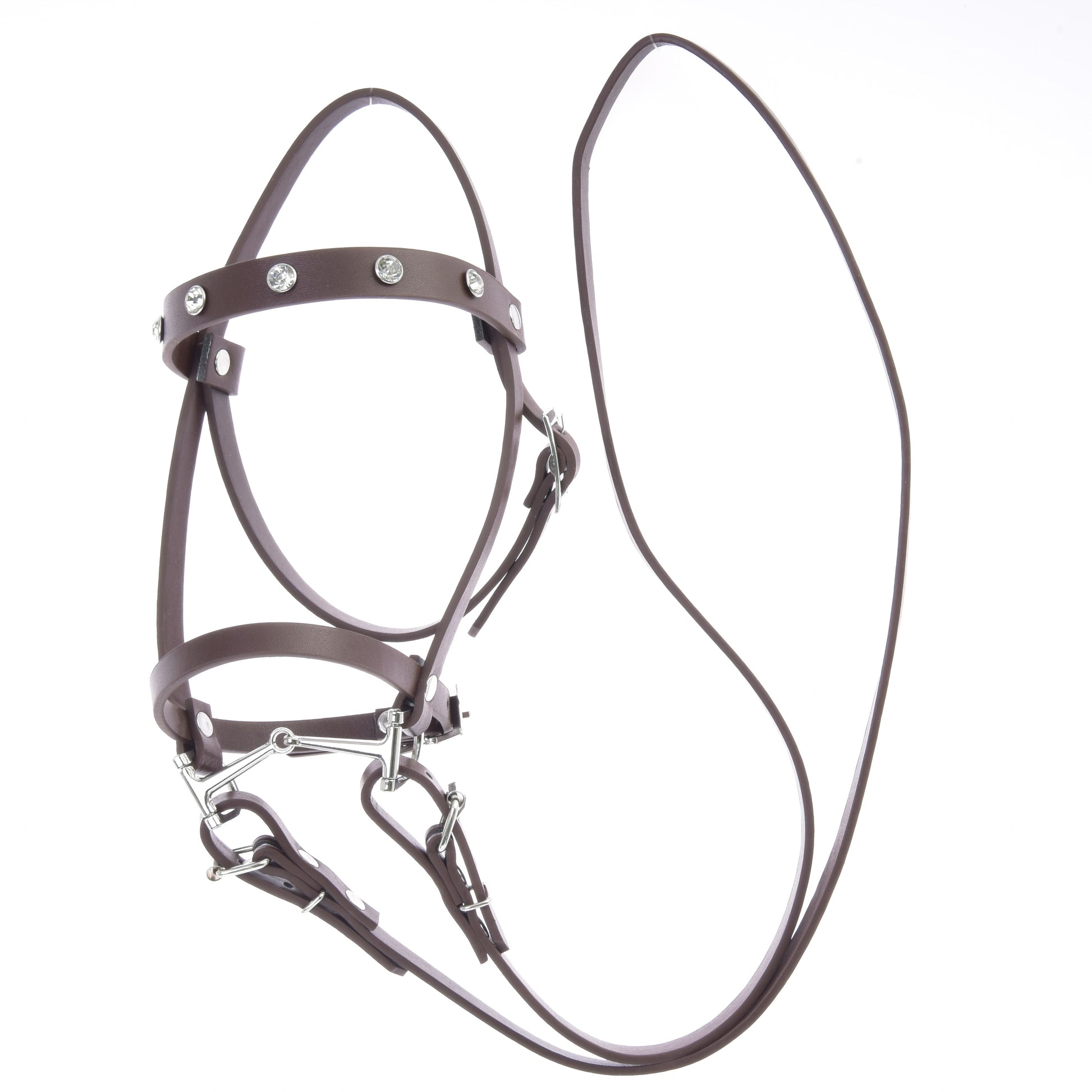 Complete brown bridle with diamonds from leatherette