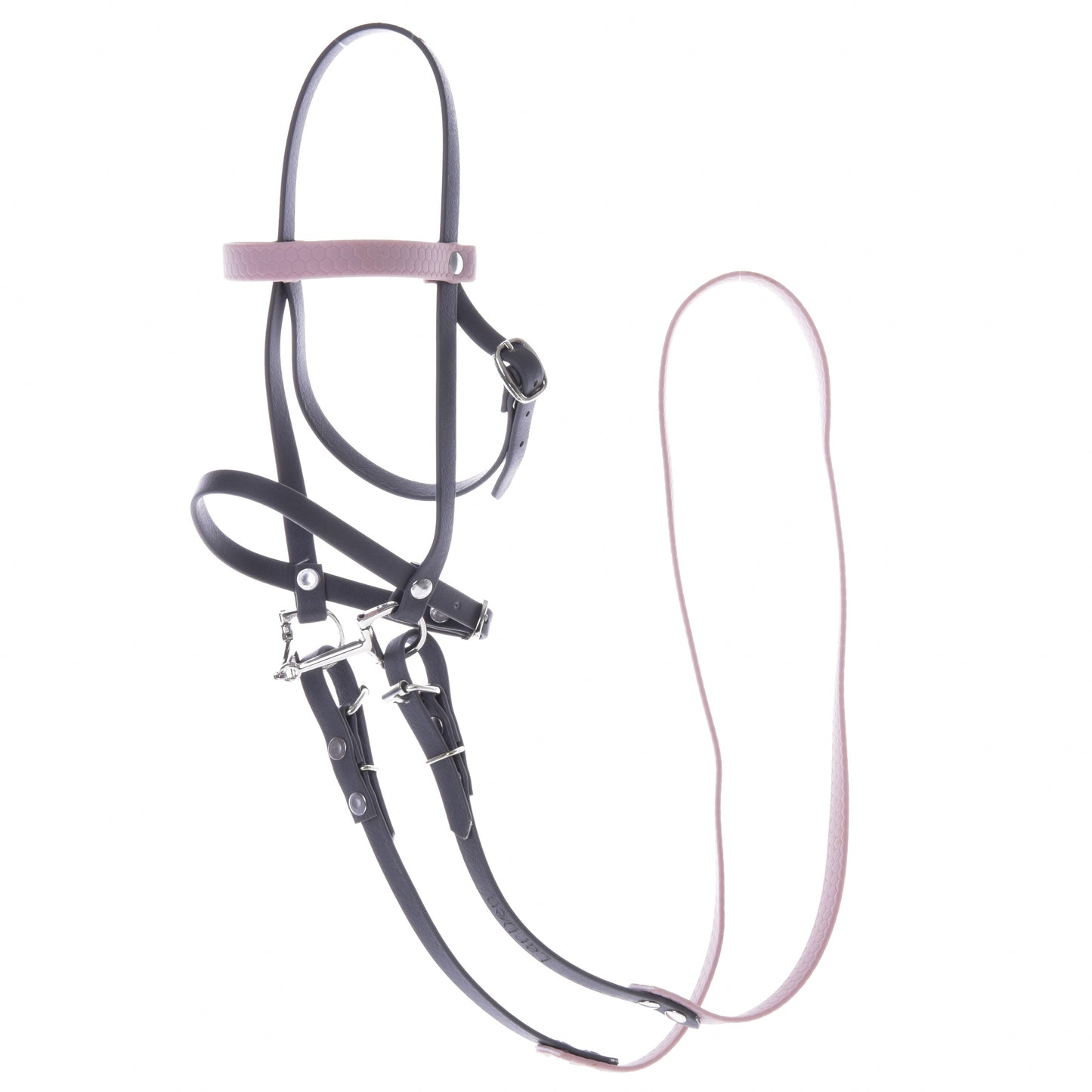 Complete leatherette bridle grey with pink headband