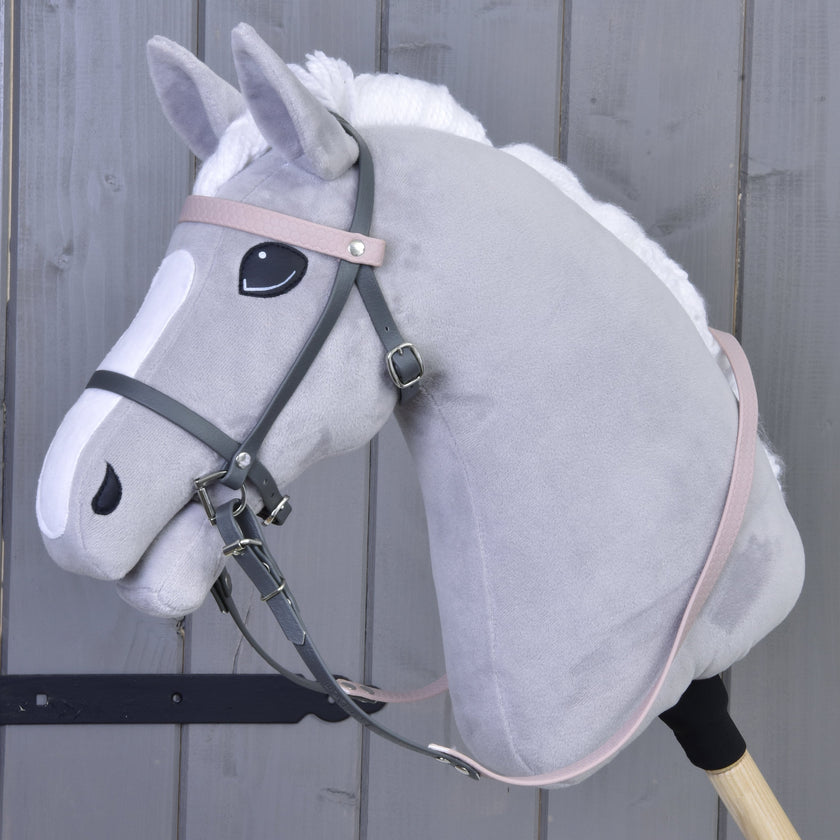 Complete leatherette bridle grey with pink headband