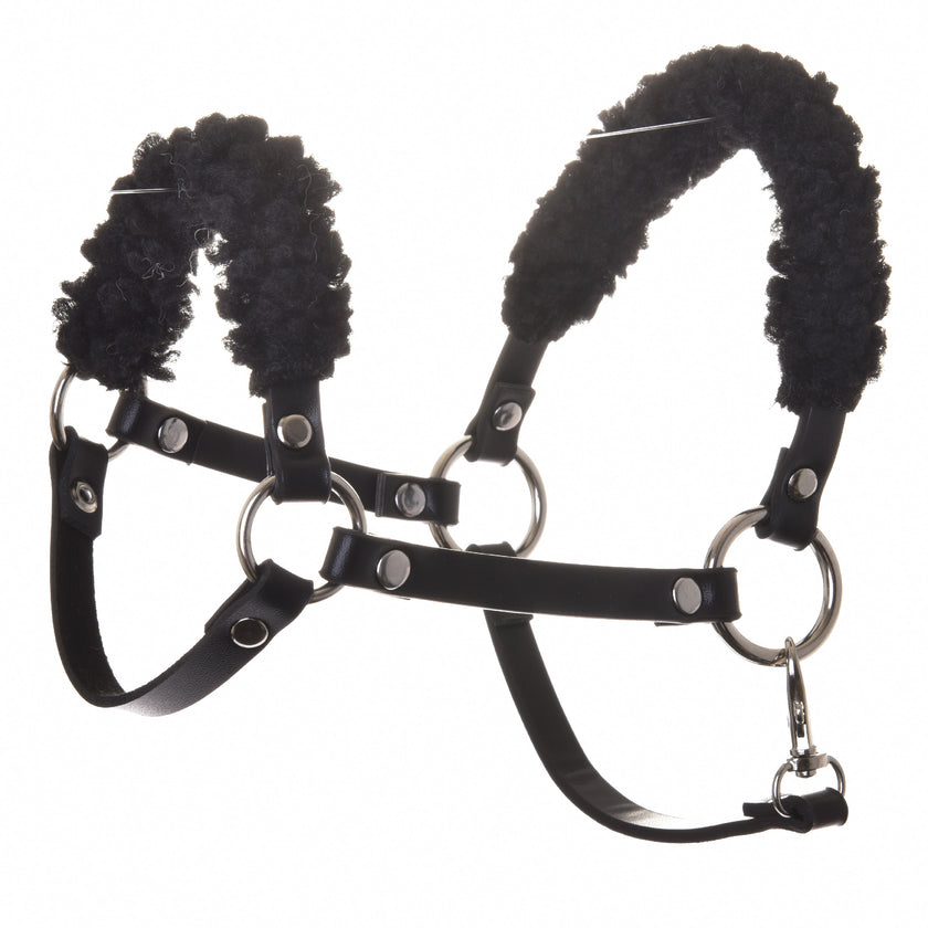 Black halter with black fur - leatherette