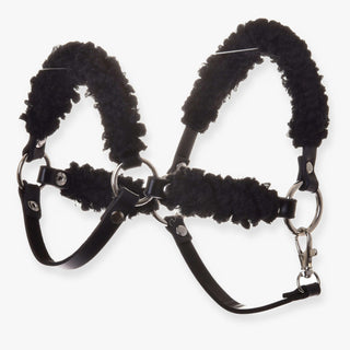 Black halter with complete black fur - leatherette