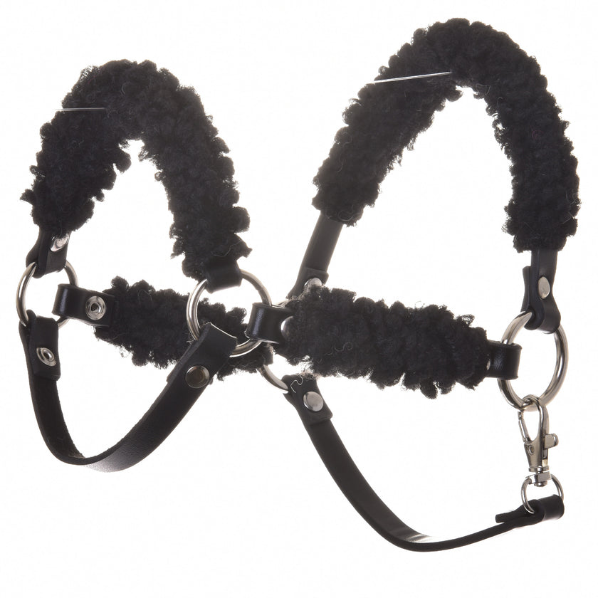 Black halter with complete black fur - leatherette