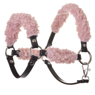 Cavezza nero con pelliccia Old Rose completa - similpelle