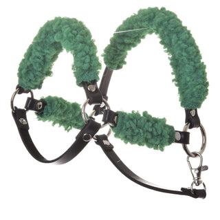 Cavezza nero con pelliccia verde completa - similpelle