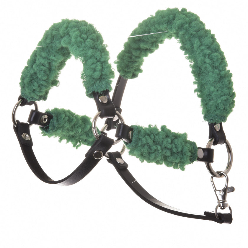 Black halter with complete green fur - leatherette