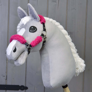 Cavezza nero con pelliccia rosa completa - similpelle