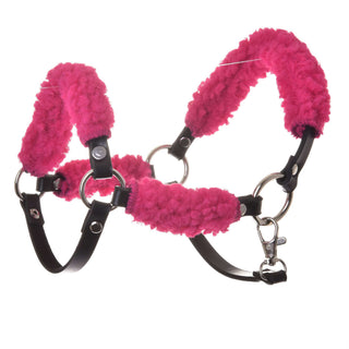 Cavezza nero con pelliccia rosa completa - similpelle