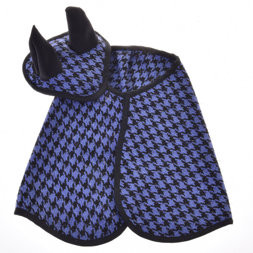 Set festive checkered blue (ear bonnet and blanket)